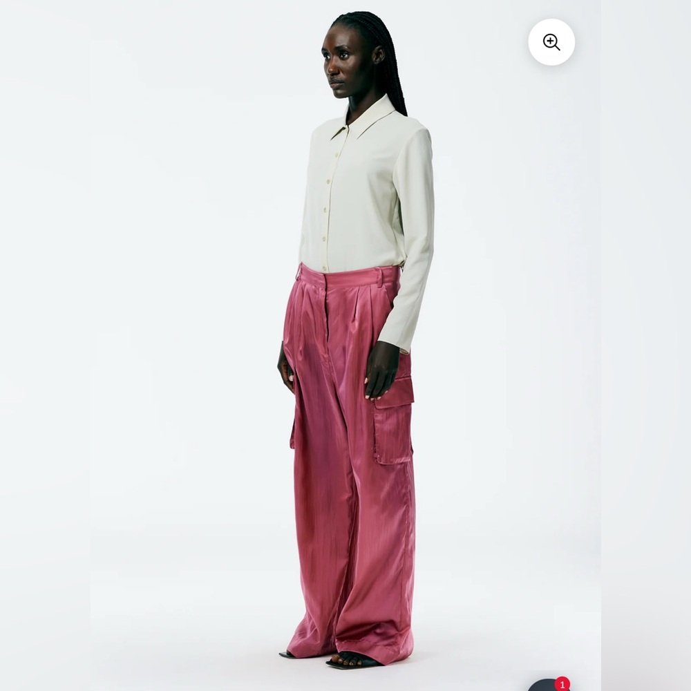 Tibi Shiny Nylon Pleated Stella Cargo Pant Rose 2 - Picture 3 of 4